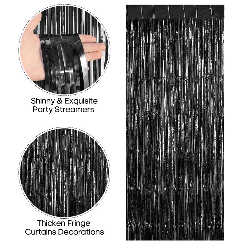 TOTAFAM 2 Pack Fringe Curtains Backdrops, Foil Fringe Curtains, Door Streamers for Birthday Wedding Bridal Shower Holiday Graduation Party Decorations, Photo Booth Backdrops, Black - Image 2